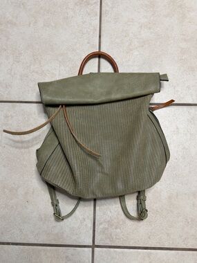 ChillX Olive Green Textured Vegan Leather Roll Top Backpack